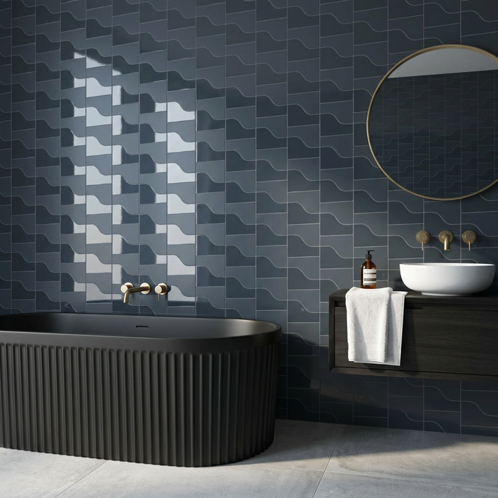 Curve Ink Blue Gloss 83x120mm Mosaic Wall Tile (.48m2 box) - image 2