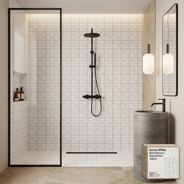 Curve White Matt 83x120mm Mosaic Wall Tile (.48m2 box) - image 2