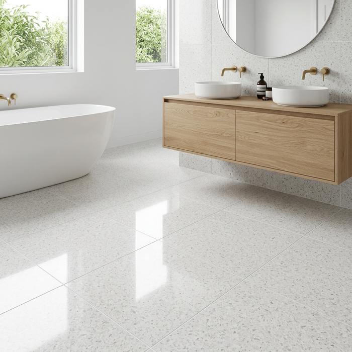 Marvel Gems Terrazzo White 600x600mm Polished Finish Floor Tile (1.08m2 box) - image 2