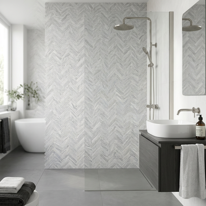 Marvel Stone Bardiglio Grey Herringbone 305x300mm Wall Tile (0.54m2 box) - image 2