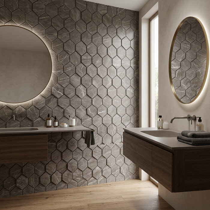 Marvel Stone Bardiglio Grey Mosaic Esagono 282x353mm 3D Finish Wall Tile (0.6m2 box) - image 2