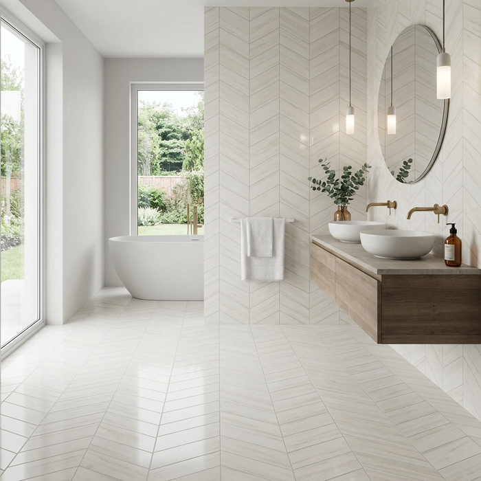 Marvel Stone Bianco Dolomite Chevron 225x229mm Polished Finish Floor Tile (0.31m2 box) - image 2
