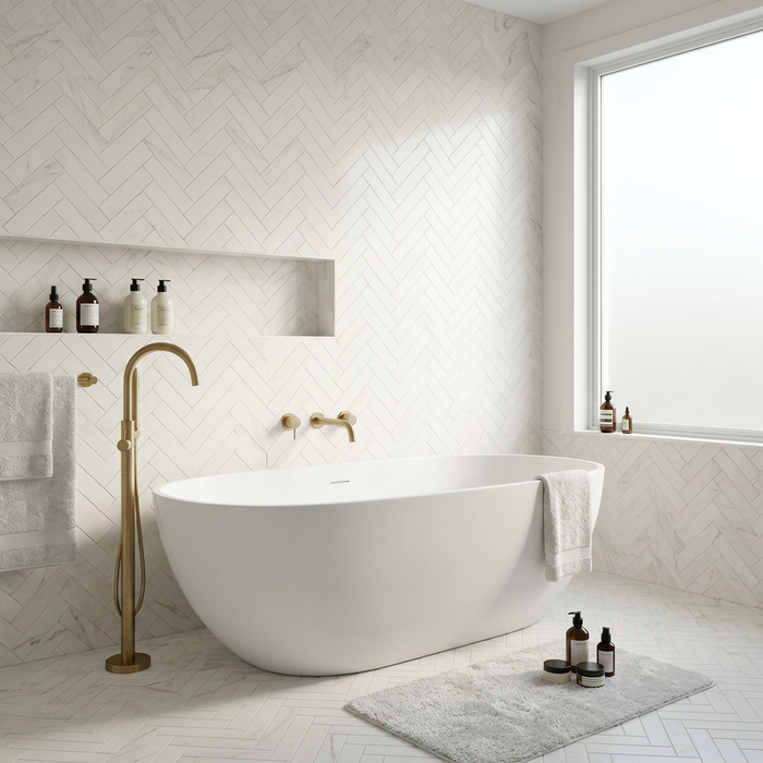 Marvel Stone Bianco Dolomite Herringbone 305x300mm Wall Tile (0.54m2 box) - image 2