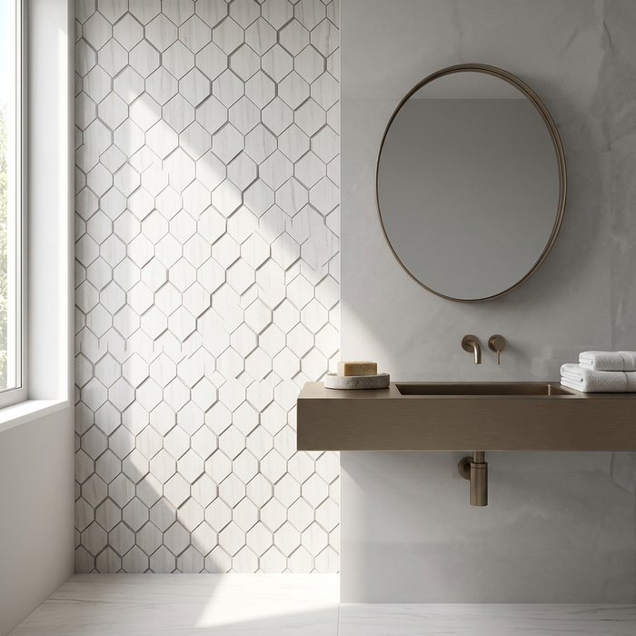 Marvel Stone Bianco Dolomite Mosaic Esagono 282x353mm 3D Finish Wall Tile (0.6m2 box) - image 2