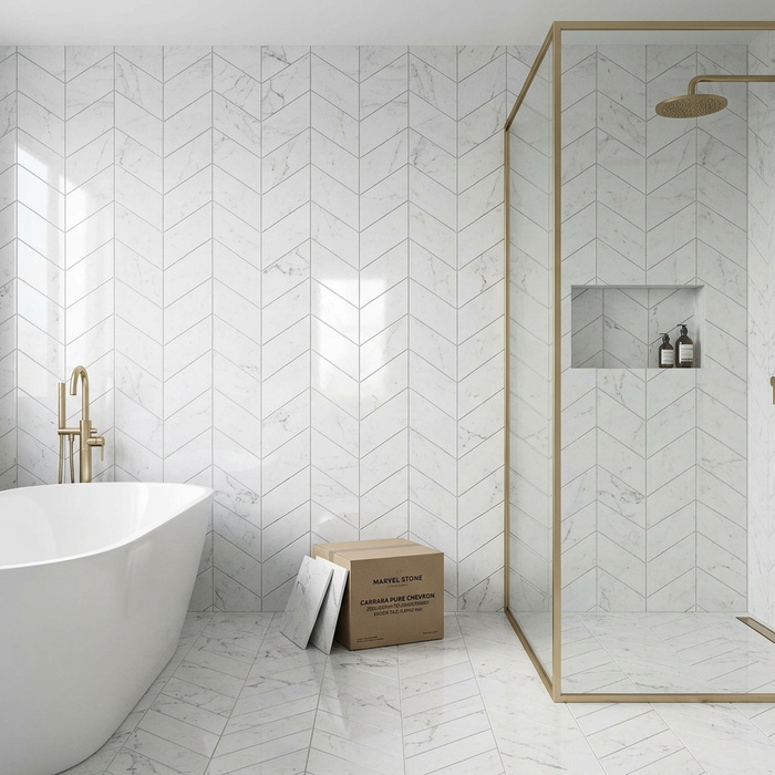 Marvel Stone Carrara Pure Chevron 225x229mm Polished Finish Floor Tile (0.31m2 box) - image 2