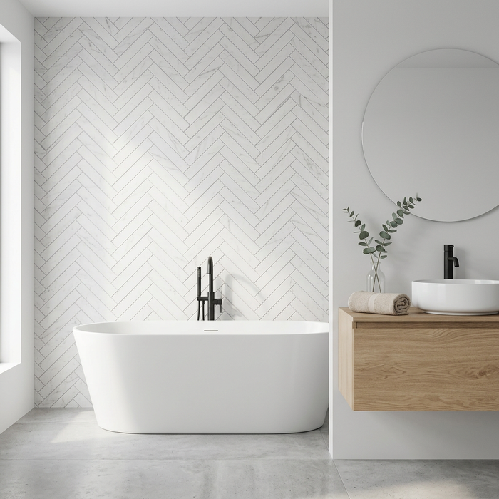 Marvel Stone Carrara Pure Herringbone 305x300mm Wall Tile (0.54m2 box) - image 2