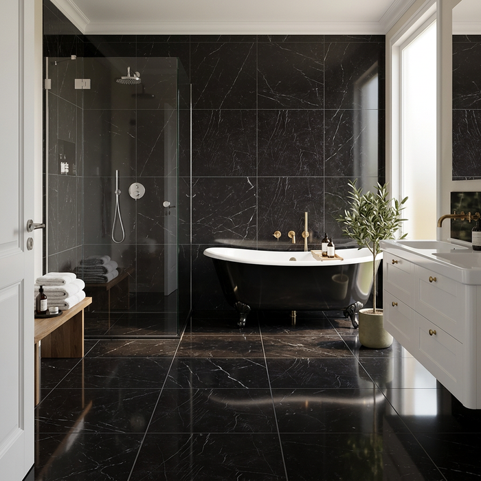 Marvel Stone Nero Marquina 600x600mm Polished Finish Floor Tile (1.08m2 box) - image 2