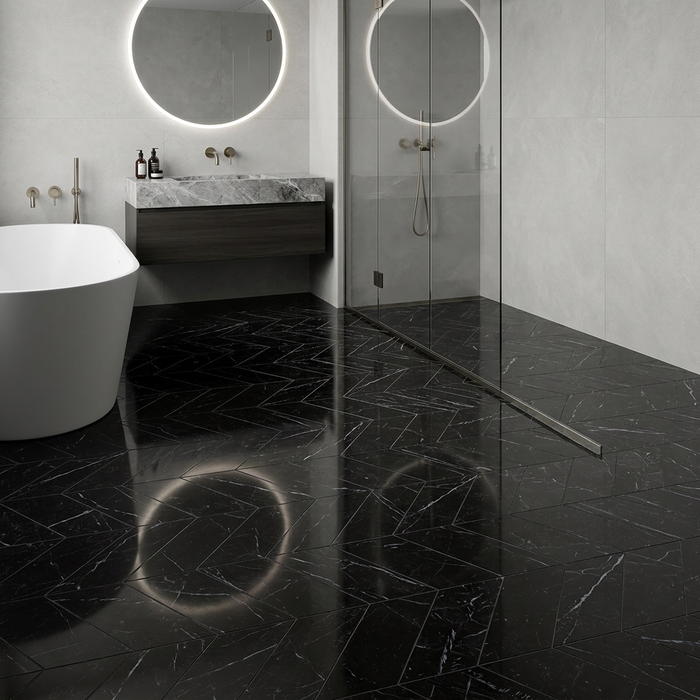 Marvel Stone Nero Marquina Chevron 225x229mm Polished Finish Floor Tile (0.31m2 box) - image 2