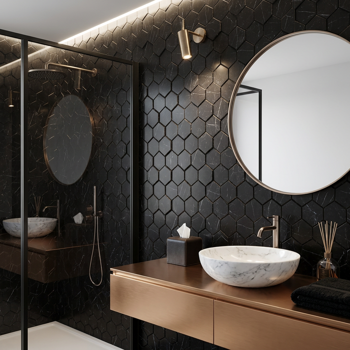 Marvel Stone Nero Marquina Mosaic Esagono 282x353mm 3D Finish Wall Tile (0.6m2 box) - image 2