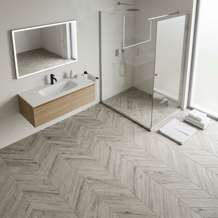 Nash White Wood Chevron 325x450mm Floor Tile (1.16m2 box) - image 2