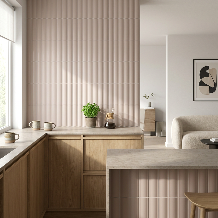Vibe Out Taupe Matt 65x200mm Wall Tile - kitchen setting