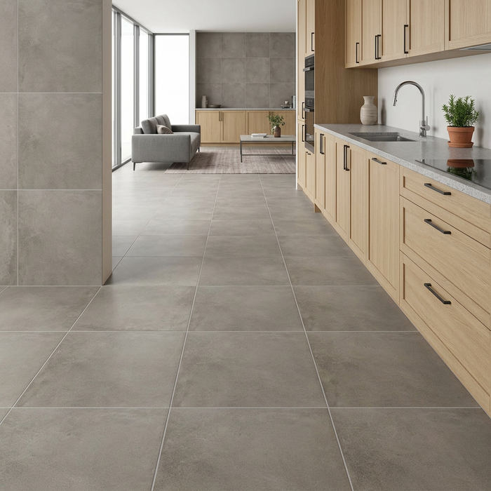 Loft Taupe 600x600mm Matte Floor/Wall Tile — kitchen setting