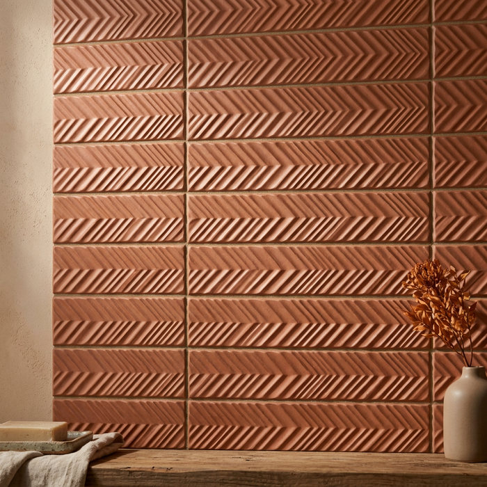 Dust Terrae Subway 50x200 Chevron Textured Wall Tile — surface detail