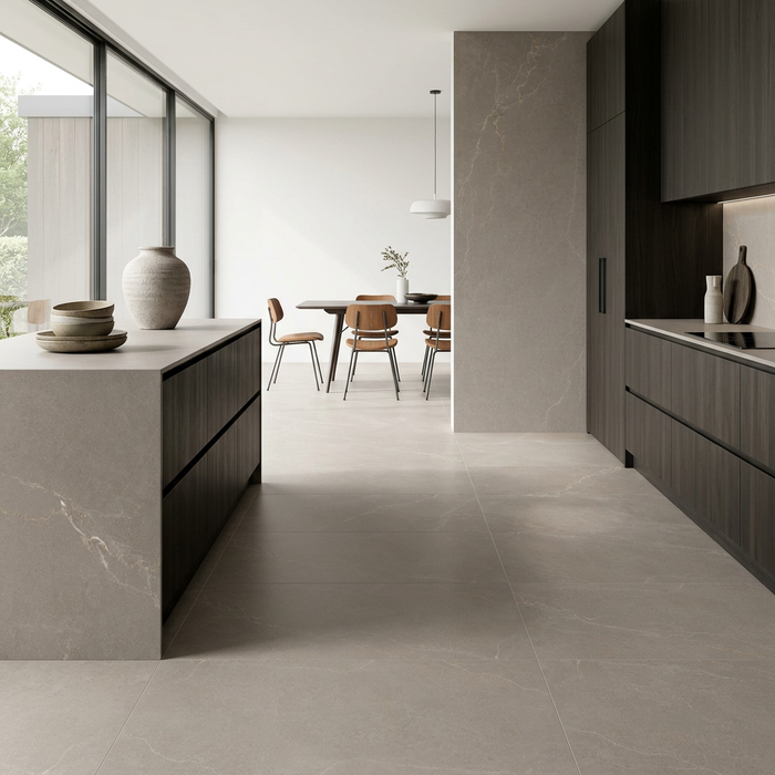 Noble Stone Taupe 600x1200mm 3D Satin Wall Tile — kitchen setting