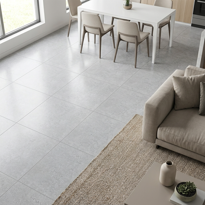 Kai White 600x600mm Lappato Floor Tile — kitchen setting