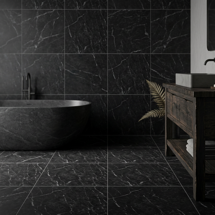Marvel Dream Grigio Intenso 600x600mm Matte Finish Floor Tile — bathroom setting