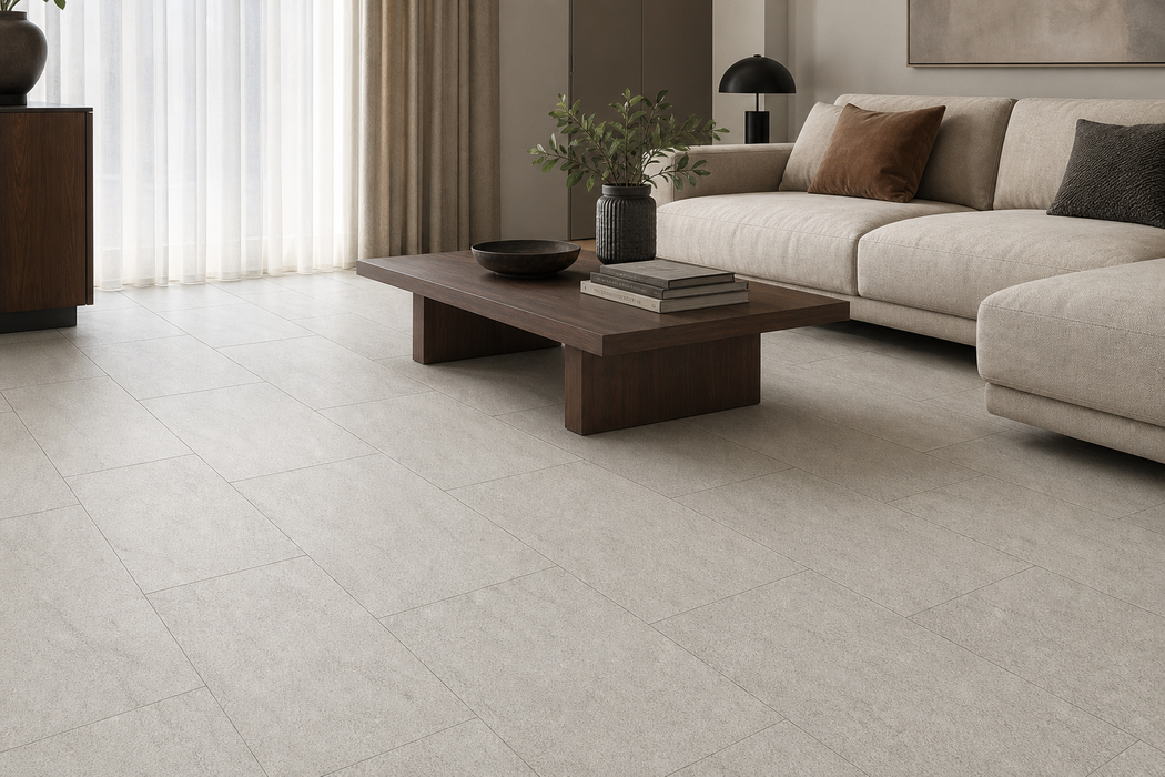 Marvel Stone Clauzetto White 300x600mm Matte Finish Floor Tile — living area setting