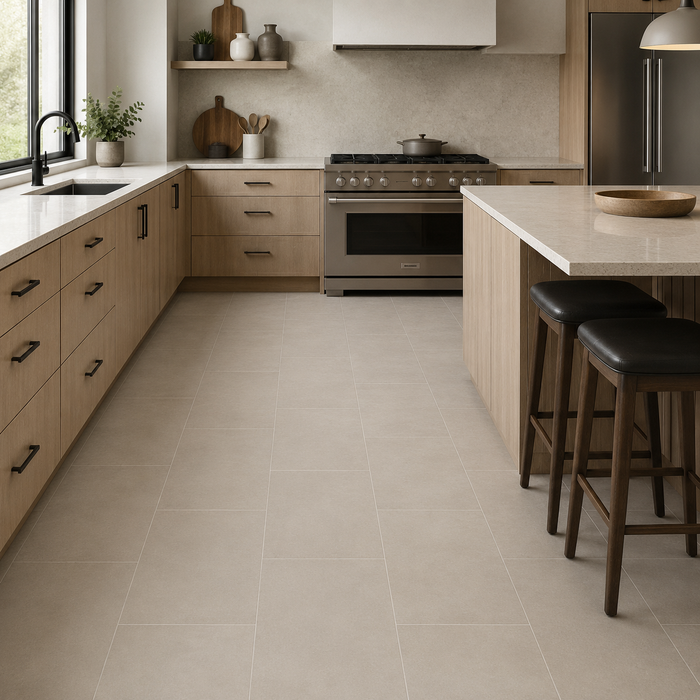 Arkshade Dove 300x600mm Matte Finish Floor Tile — kitchen setting