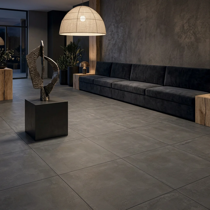 Emotion Anthracite 600x600mm Matte Floor/Wall Tile — living area setting