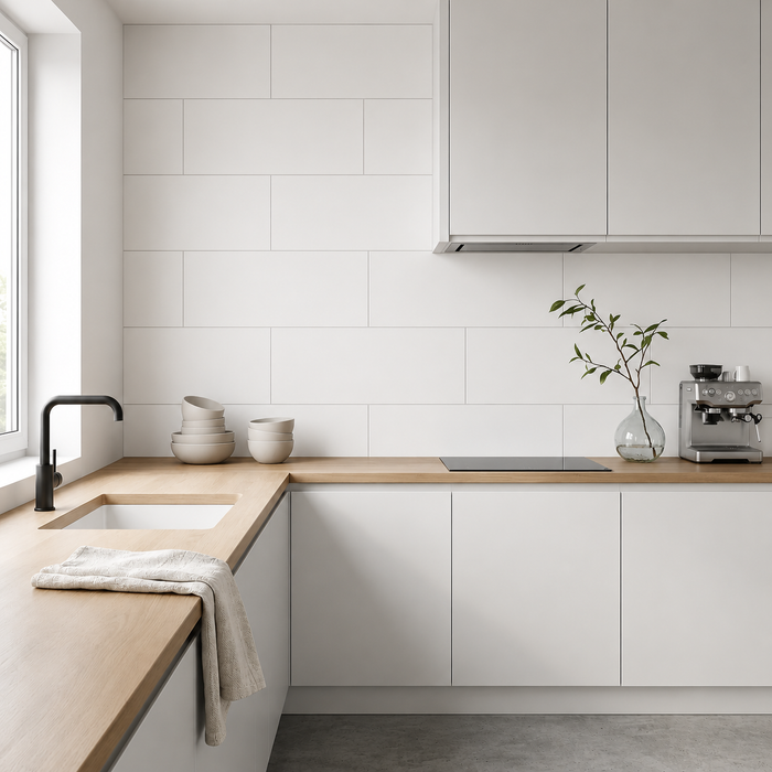 Pure White 300x600mm Matt Wall Tile — kitchen setting