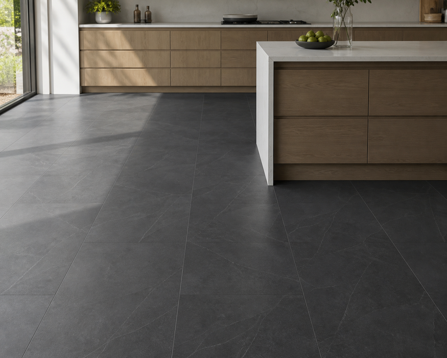 Nord Carbon 600x1200mm Matte Floor/Wall Tile — kitchen setting