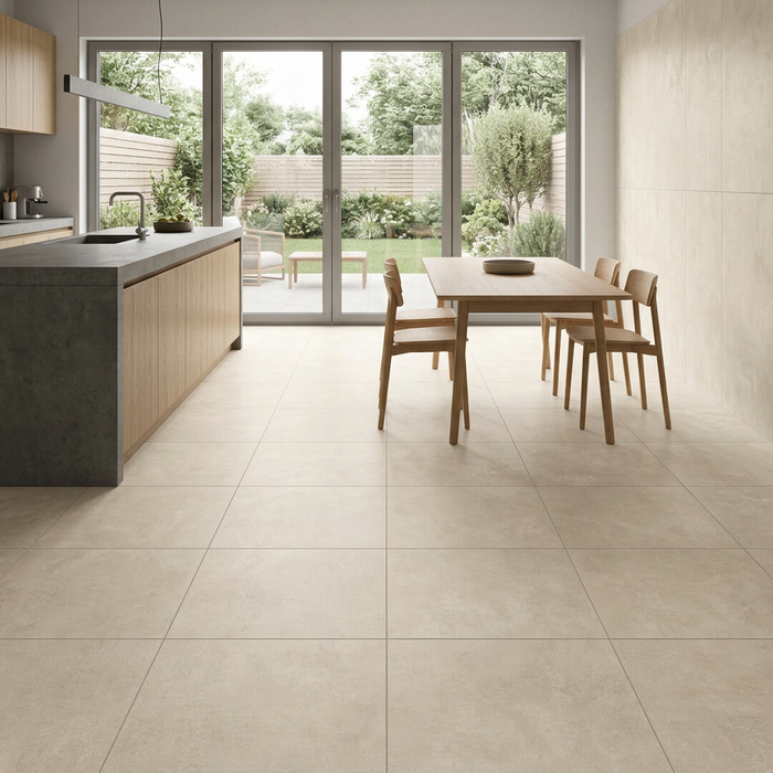 Screed Loft Cream 600x600mm Matte Finish Floor/Wall Tile — living area setting