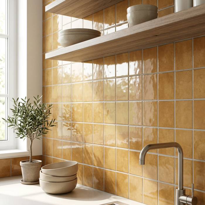 Clay Mustard 100x100mm Gloss Finish Wall Tile (0.68m2 box) - image 3