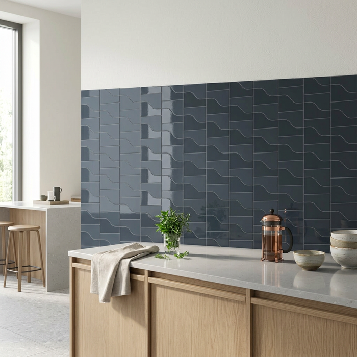 Curve Ink Blue Gloss 83x120mm Mosaic Wall Tile (.48m2 box) - image 3