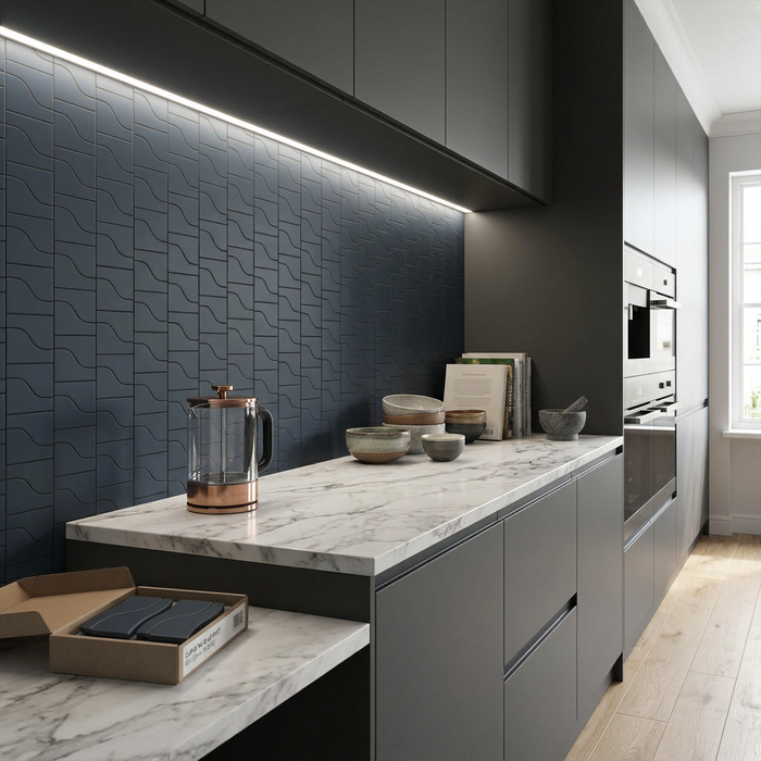 Curve Ink Blue Matt 83x120mm Mosaic Wall Tile (.48m2 box) - image 3
