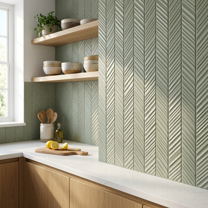 Dust Sage Subway 50x200 Chevron Textured Wall Tile (0.44m2 box) - image 3