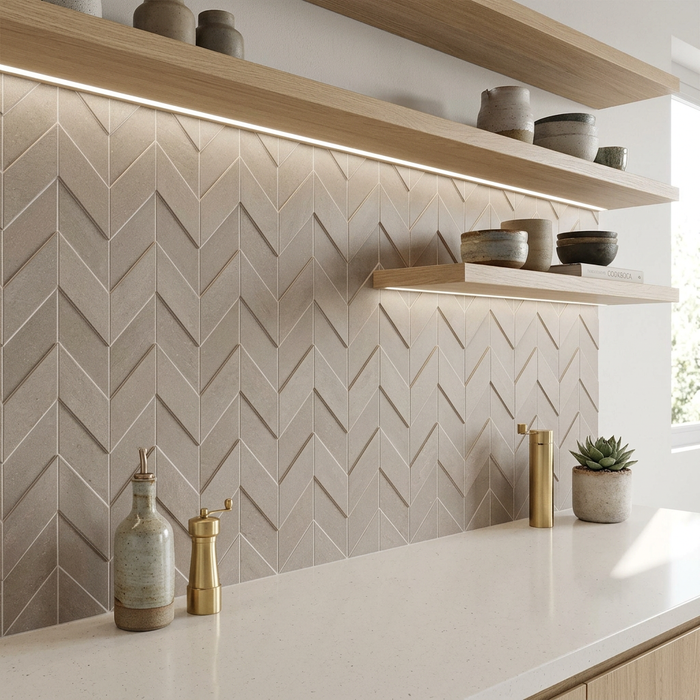 Dwell Greige Chevron 308x351mm 3D Finish Wall Tile (0.43m2 box) - image 3
