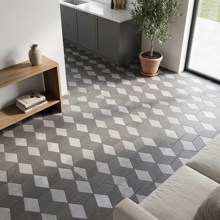 Kone Grey Mosaic Esagono 300x350mm Floor Tile (0.42m2 box) - image 3
