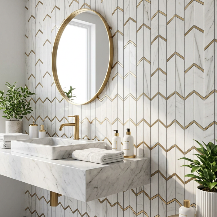 Marvel Chevron Bianco Fantastico 170x414mm sheet Polished White Body Wall Tile (0.42m2 box) - image 3