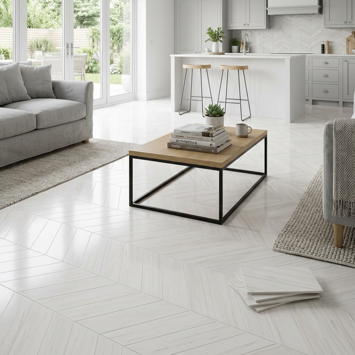 Marvel Stone Bianco Dolomite Chevron 225x229mm Polished Finish Floor Tile (0.31m2 box) - image 3