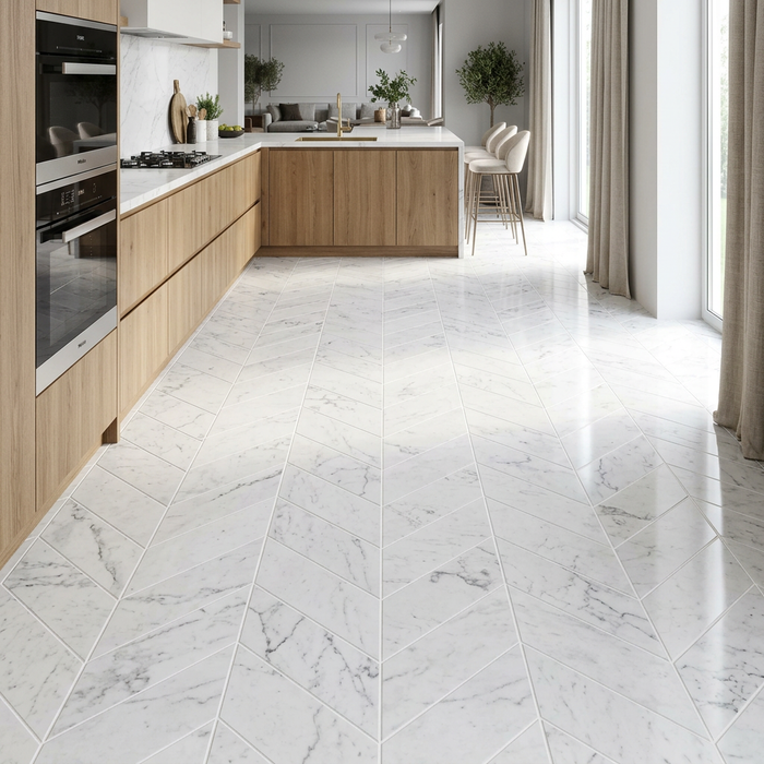 Marvel Stone Carrara Pure Chevron 225x229mm Polished Finish Floor Tile (0.31m2 box) - image 3