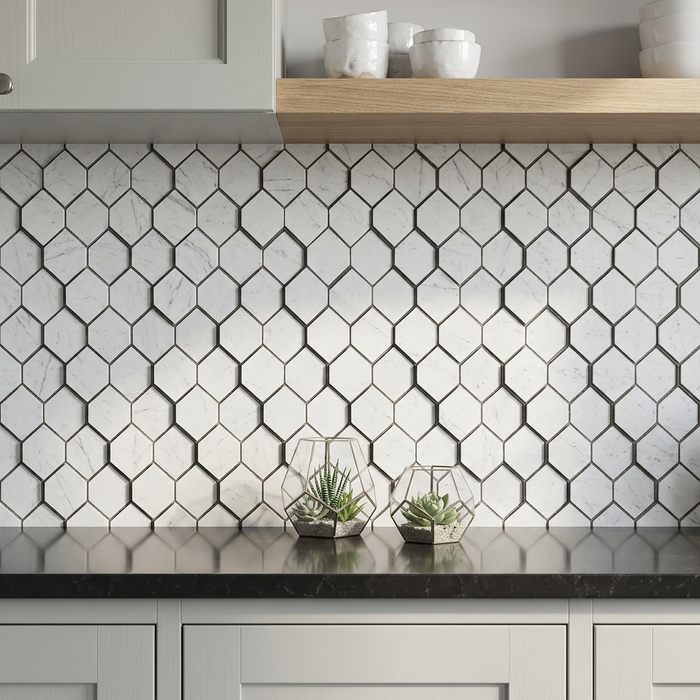 Marvel Stone Carrara Pure Mosaic Esagono 282x353mm 3D Finish Wall Tile (0.6m2 box) - image 3