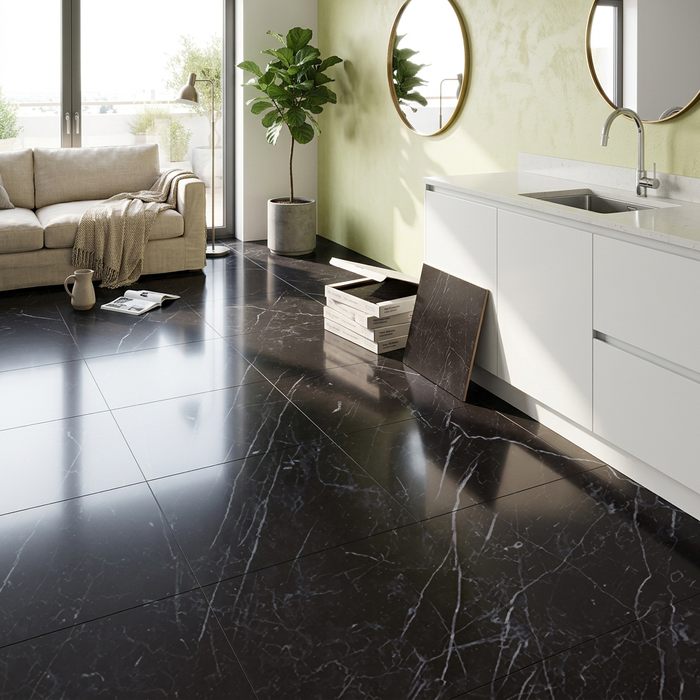 Marvel Stone Nero Marquina 600x600mm Polished Finish Floor Tile (1.08m2 box) - image 3