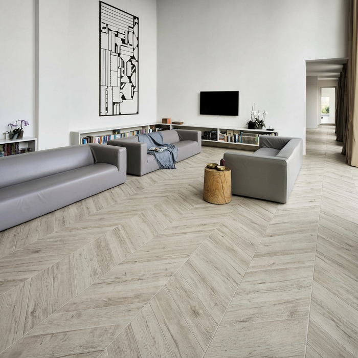 Nash White Wood Chevron 325x450mm Floor Tile (1.16m2 box) - image 3