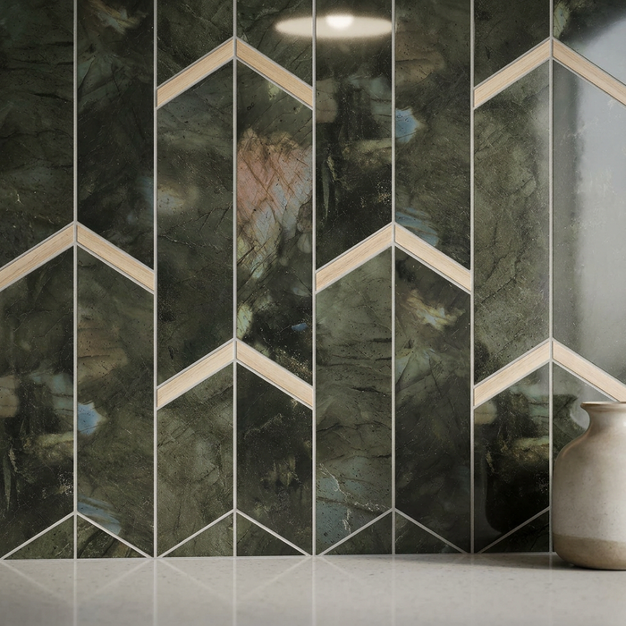 Marvel Chevron Brazil Green 170x414mm sheet Polished White Body Wall Tile — image 4