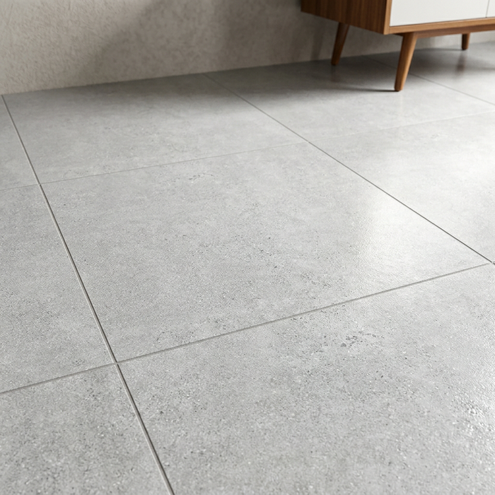 Kai White 600x600mm Lappato Floor Tile — living area setting