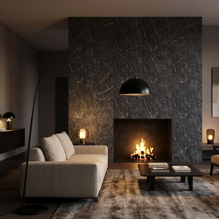 Marvel Dream Grigio Intenso 600x600mm Matte Finish Floor Tile — living area setting