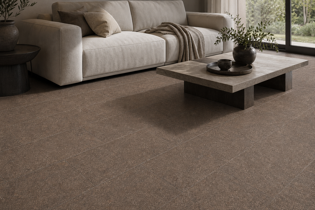 Dolmen Pro Rosso 375x750mm Matte Finish Floor Tile — living area setting