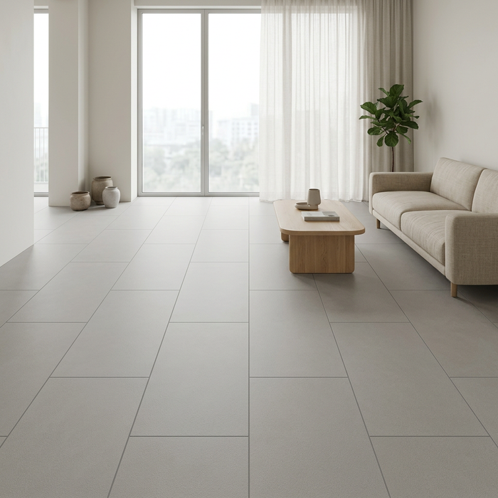 Arkshade Grey 450x900mm Matte Finish Floor Tile — living area setting