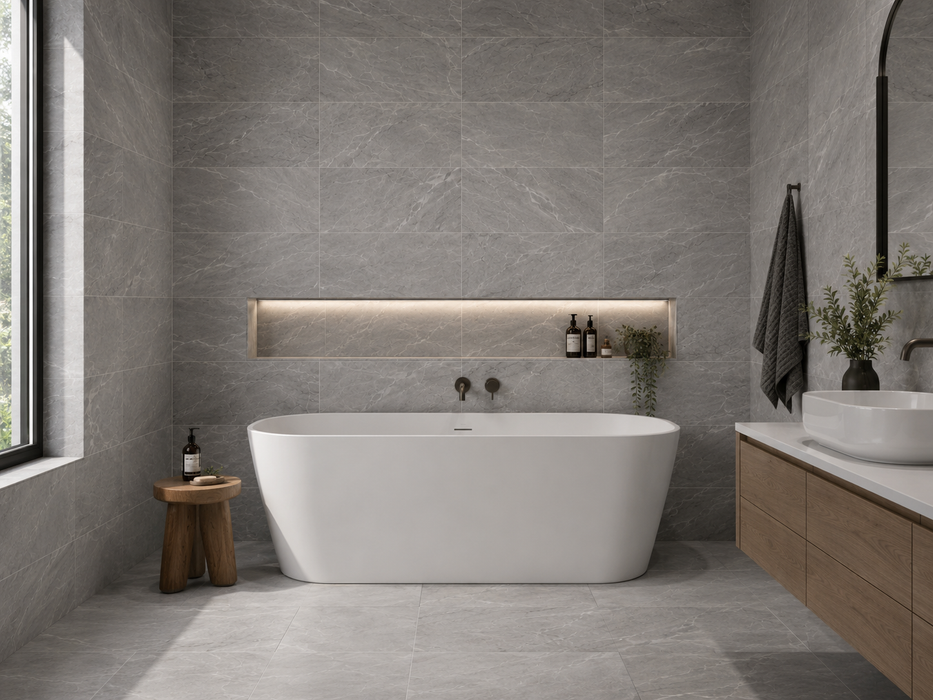 Marvel Stone Bardiglio Grey 300x600mm Matte Finish Floor Tile — living area setting