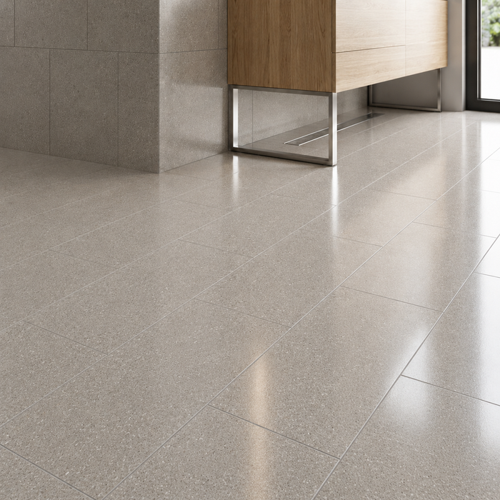 Kone Silver 300x600mm Polished Finish Floor Tile — living area setting
