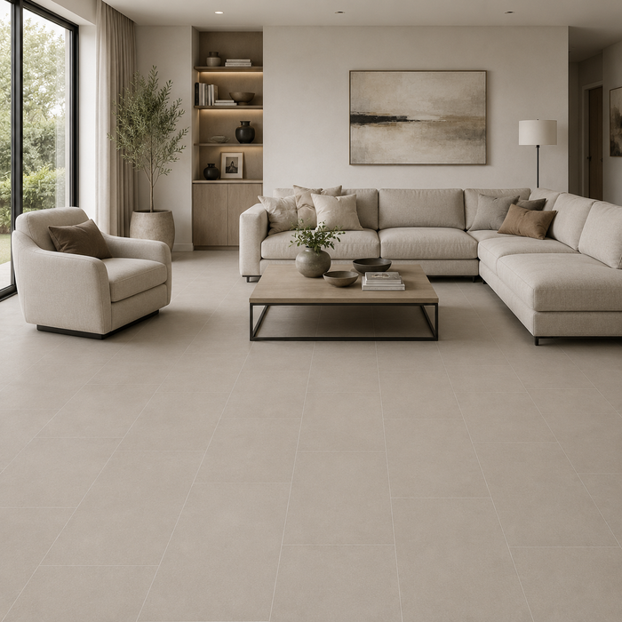 Arkshade Dove 300x600mm Matte Finish Floor Tile — living area setting