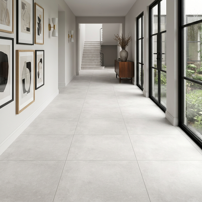 Volcano White 600x600mm Matte Floor/Wall Tile — living area setting