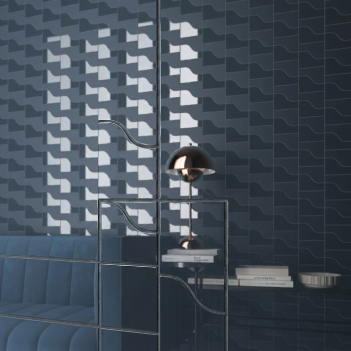 Curve Ink Blue Gloss 83x120mm Mosaic Wall Tile (.48m2 box) - image 4