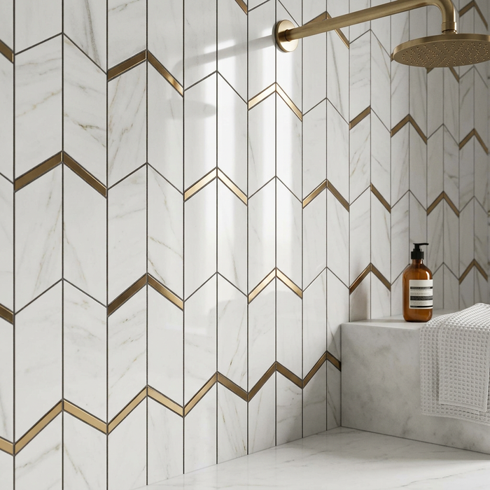 Marvel Chevron Bianco Fantastico 170x414mm sheet Polished White Body Wall Tile (0.42m2 box) - image 4