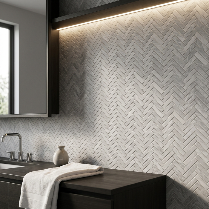 Marvel Stone Bardiglio Grey Herringbone 305x300mm Wall Tile (0.54m2 box) - image 4